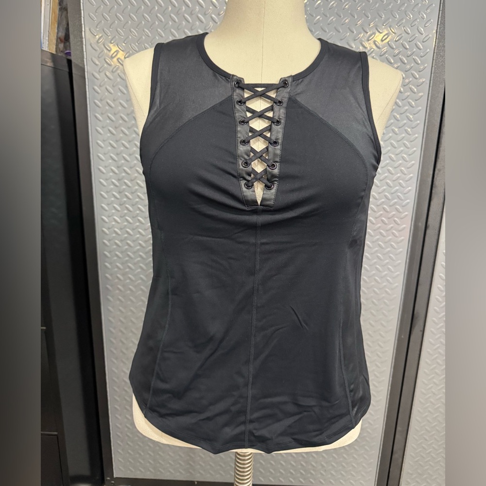 NEW Fabletics Dominica Tank Top Black with Faux Leather